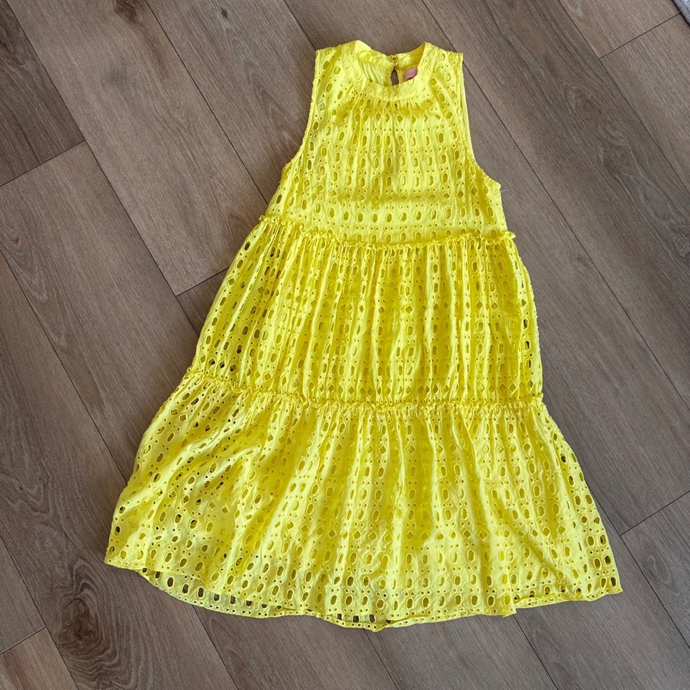 Lilly Pulitzer Yellow Eyelet Tiered Swing Dress Sleeveless XXS